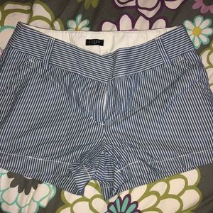 J crew blue and white striped shorts